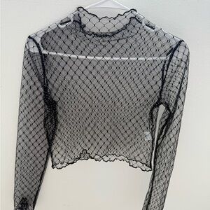 Black Mesh Long Sleeve Top